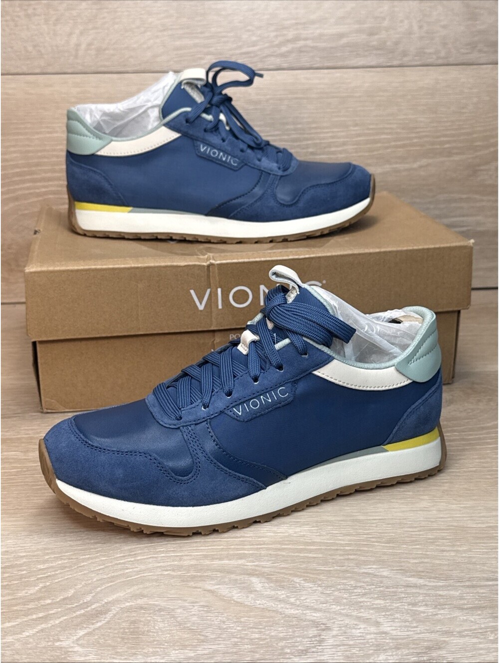 Vionic Monarch Sneaker Womens 7.5 Dark Denim Multi Orthotic Comfort Lace Up NIB